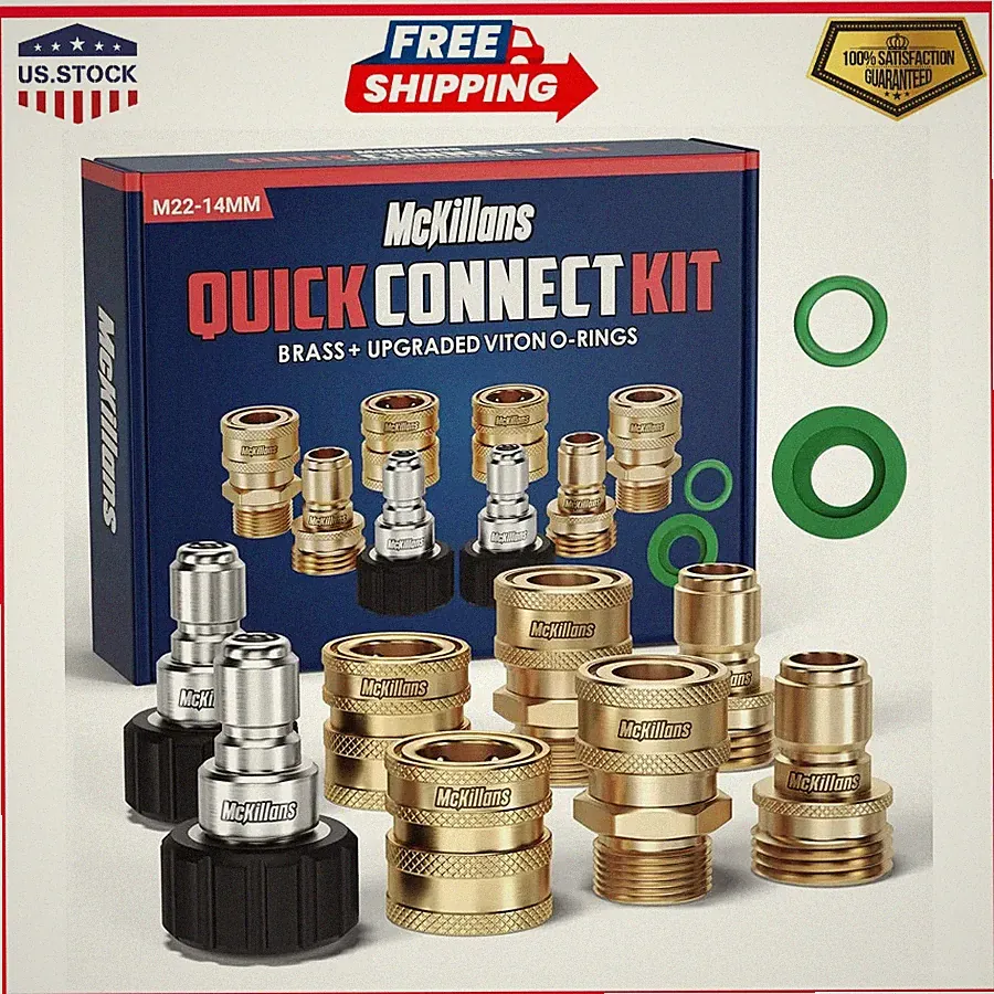 McKillans Pressure Washer Quick Connect Kit M22 14mm to 3/8 Inch Brass Adapter