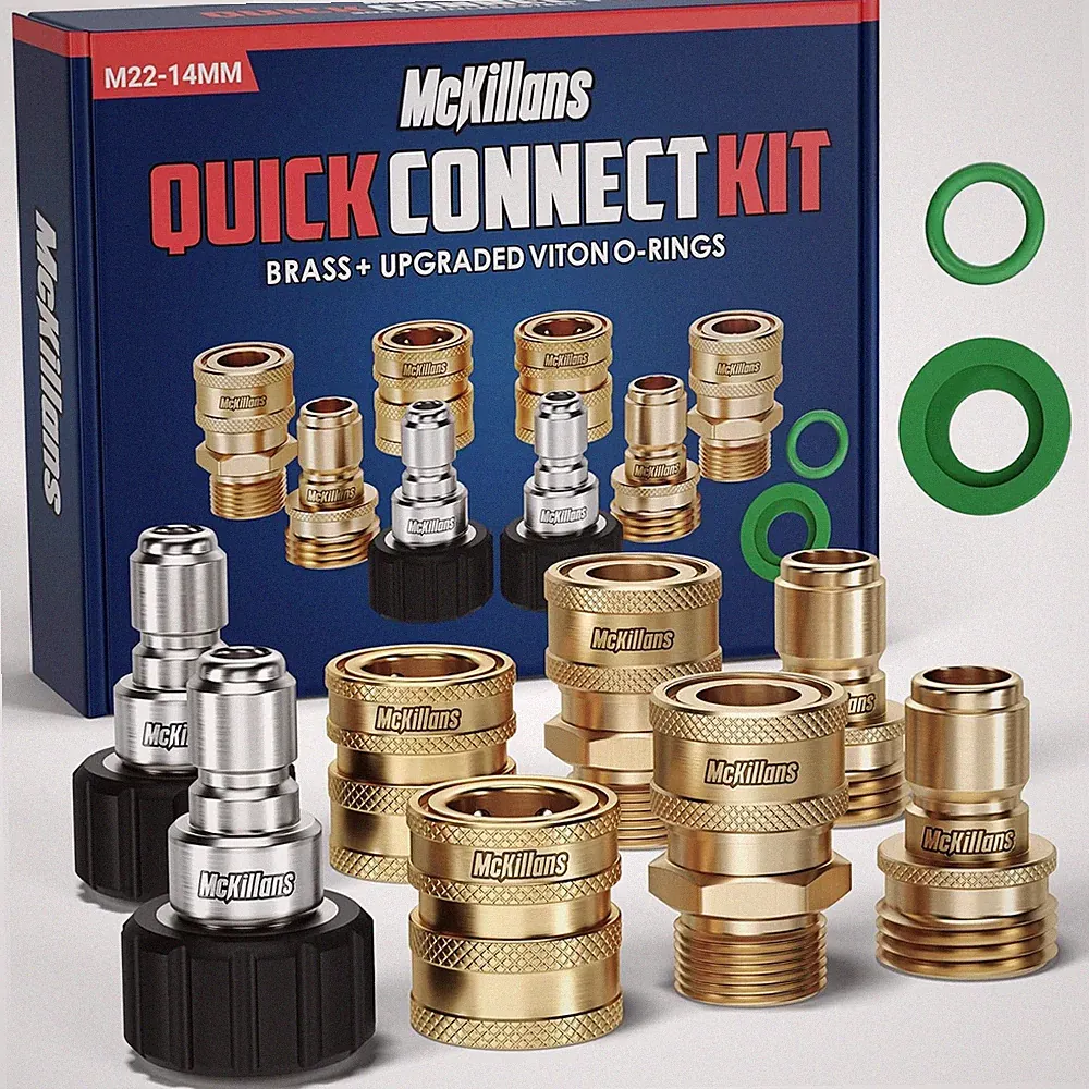 McKillans® Pressure Washer Quick Connect Kit, M22-14mm to 3/8" Male Brass