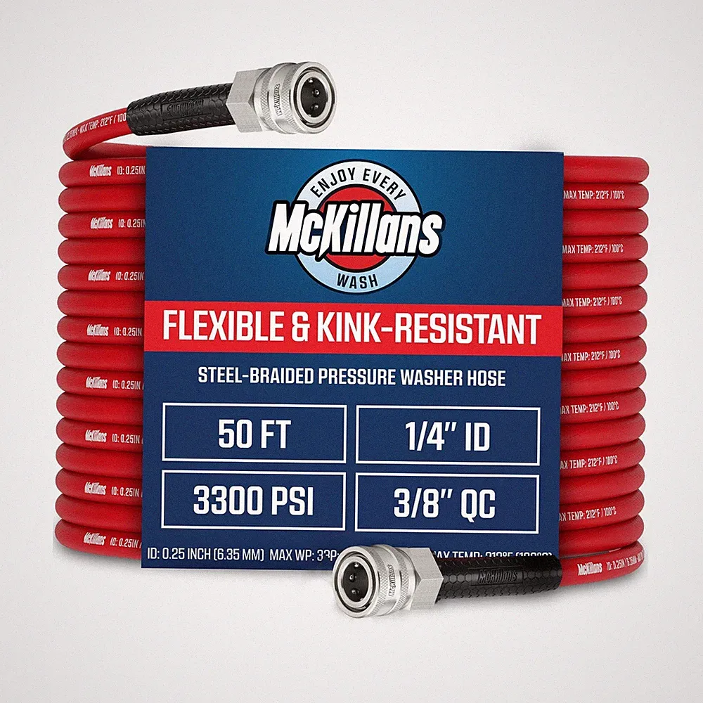 McKillans® QC Installed Pressure Washer Hose 50 ft - Flexible & Kink-resist