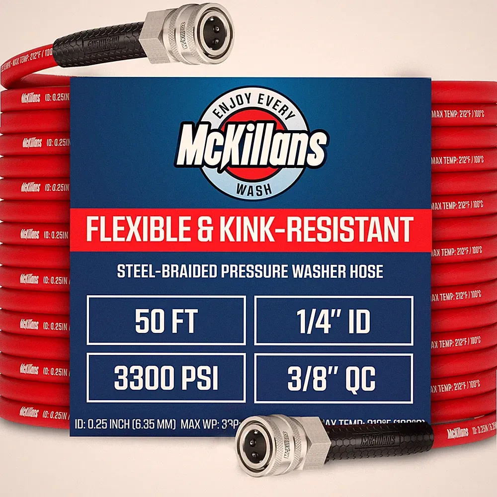 McKillans® QC Installed Pressure Washer Hose 50 ft Flexible & Kinkresistant...