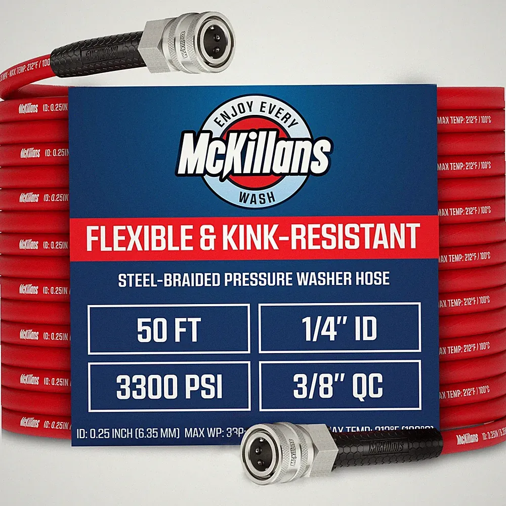 McKillans® QC Installed Pressure Washer Hose 50 ft Flexible & Kinkresistant...