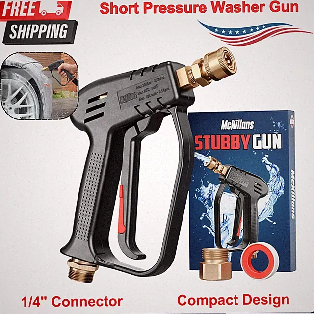 McKillans Short Pressure Washer Gun with Replacement M22 Inlet w/ 1/4" Connector
