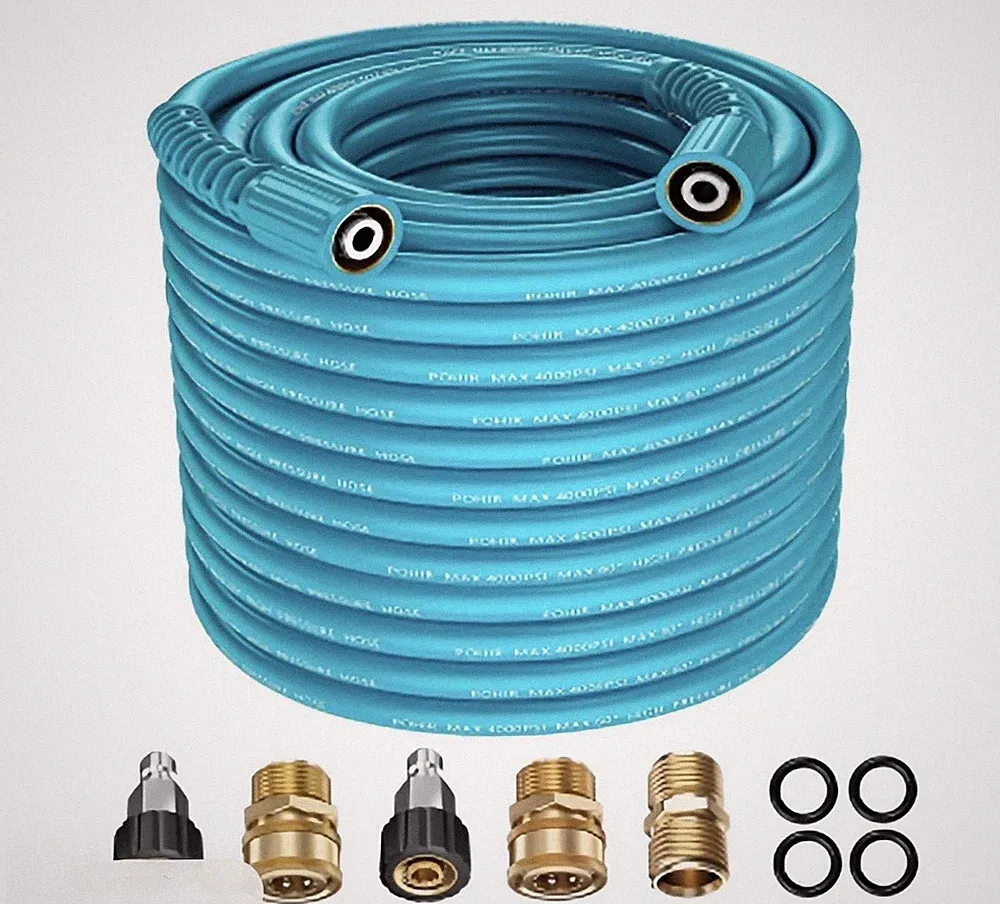 MEKOH Blue Pressure Washer Hose w/ Spray Gun & Brass Adapter Kit for Cold Water