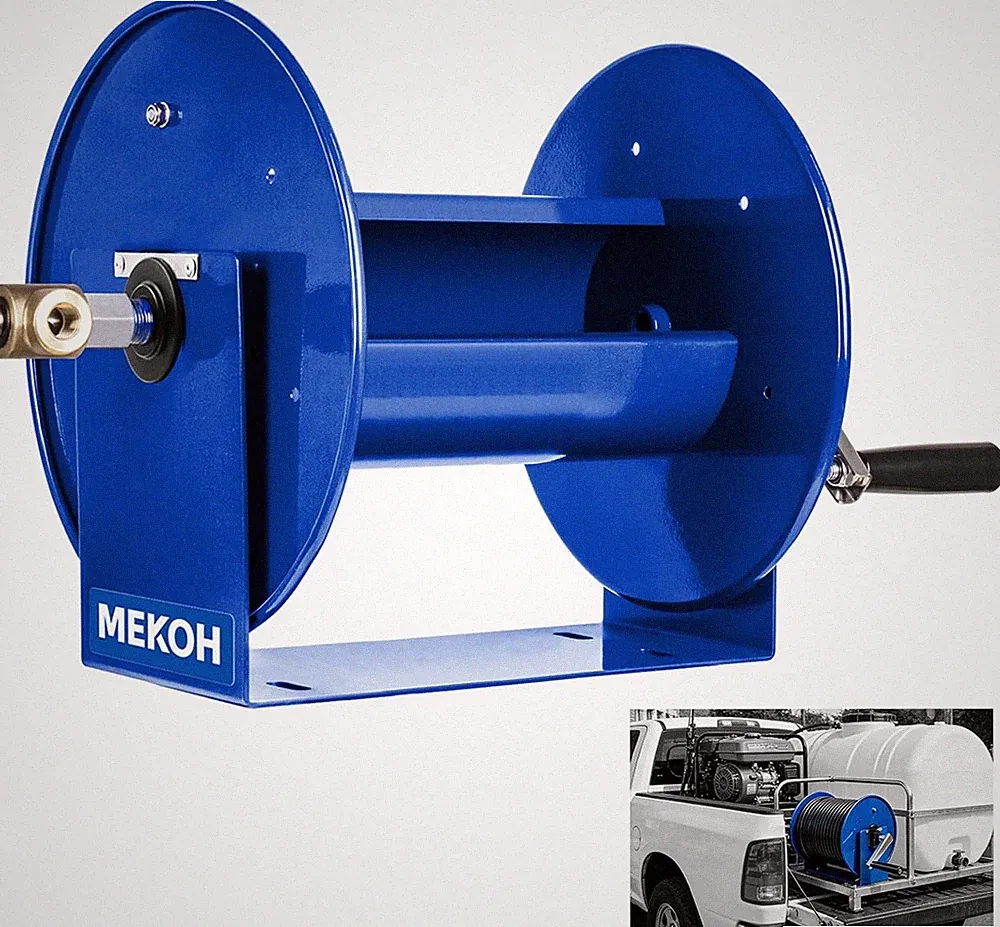 MEKOH Pressure Washer Hose Reel 150Ftx3/8”, 300Ftx1/4” Manual Power Washer Hose