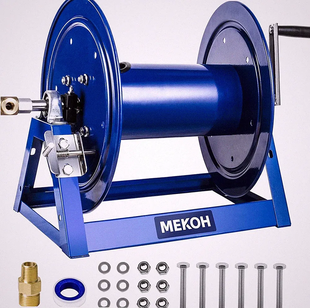 MEKOH Pressure Washer Hose Reel 3/8"X350Ft, Hand Crank Power Washer Hose Reel 1/