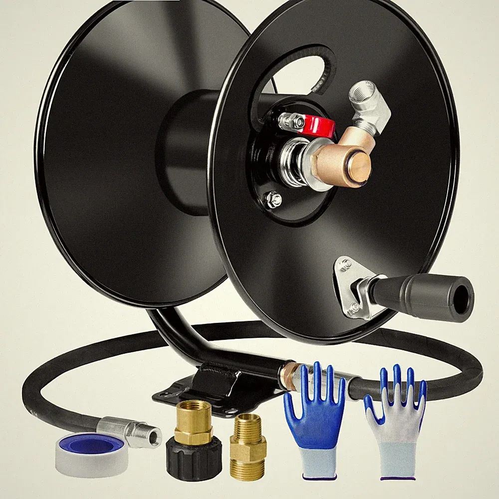 MEKOH Pressure Washer Hose Reel 50ftx3/8” / 50ft Capacity, Shiny Black