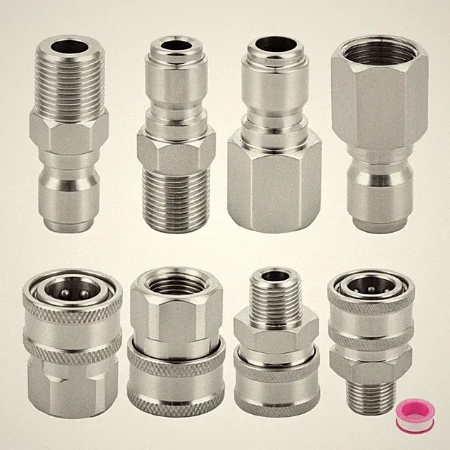 Metal Pressure Washer Part Set, 8 Piece Threaded Part Kit for Use