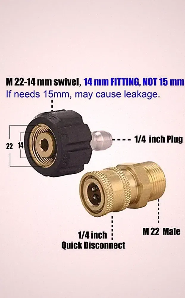 Mingle Pressure Washer Adapter Set Quick Connect Gun to Wand M22 14mm to 1/4...