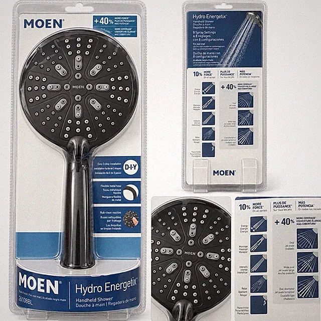 Moen Hydro Energetix Handheld Shower, 8-Setting Spray, Matte Black, 200H0BL