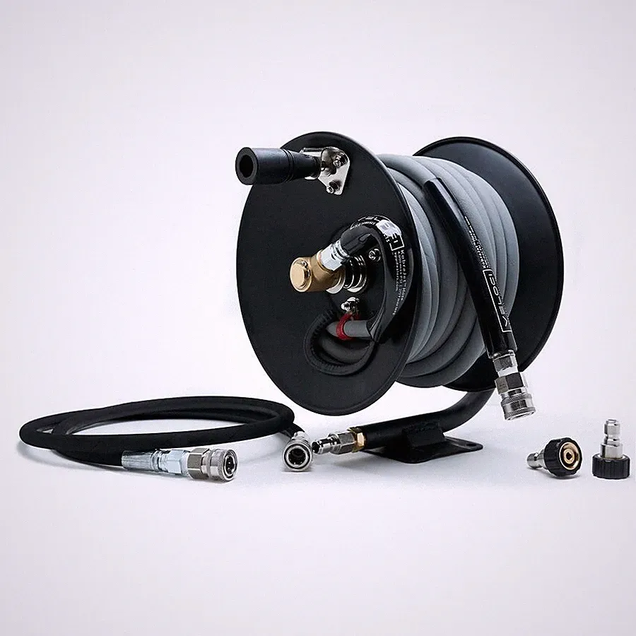 MTM Pressure Washer Hose Reel Kit | 50' Hose and 5' Jumper with QC