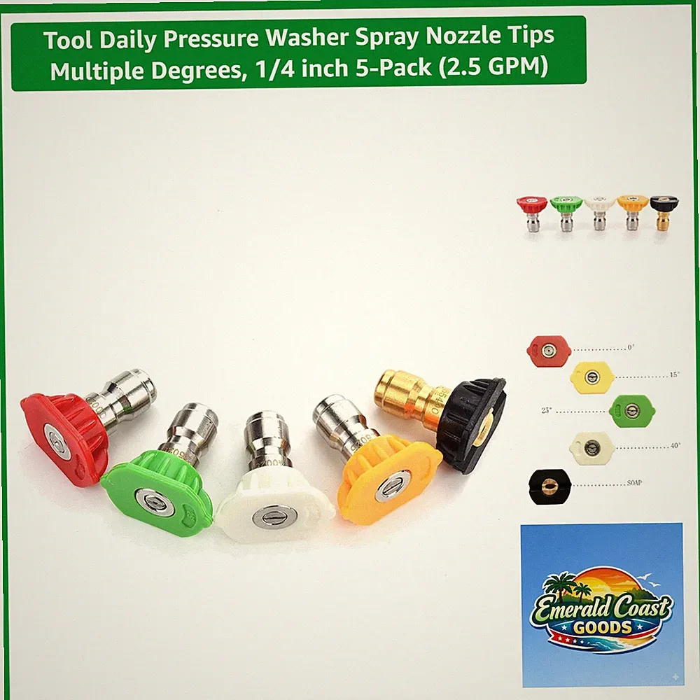 Multi-Angle Pressure Washer Nozzles - 5-Pack, 1/4 inch, Compatible with 4000 PSI