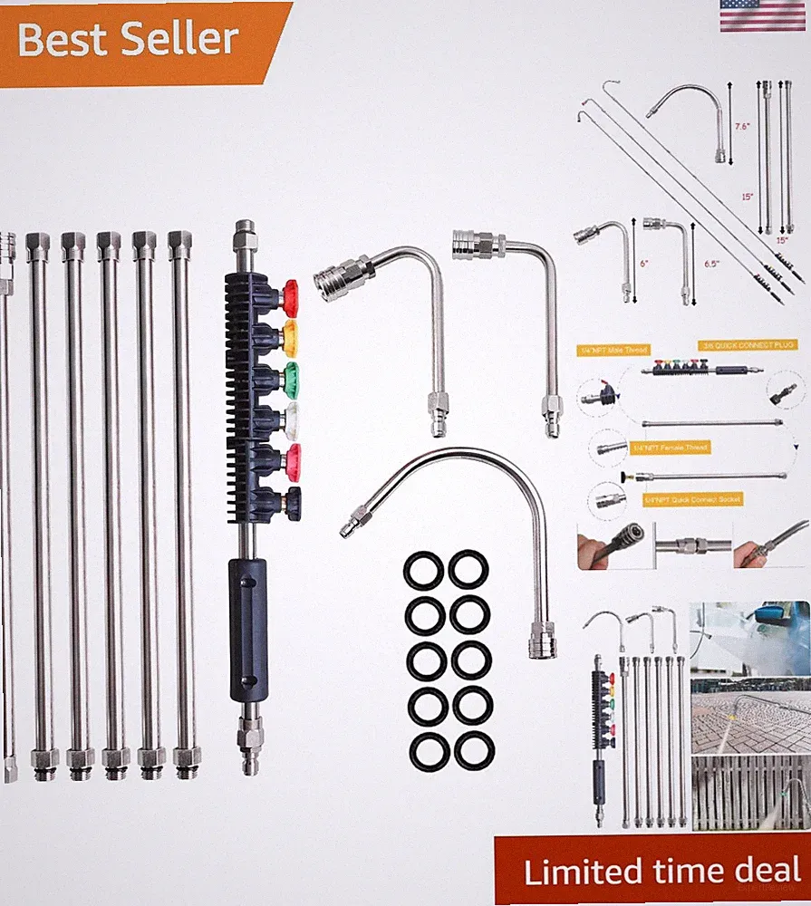 Multi-Angled Pressure Washer Wand Set with 6 Nozzle Tips for Superior Cleaning