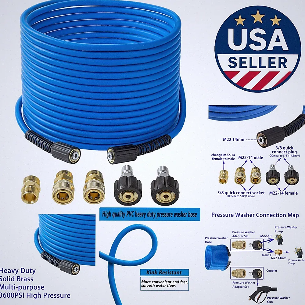 Multi-Purpose 50 FT Kink-Resistant Pressure Washer Hose with M22 Compatibility