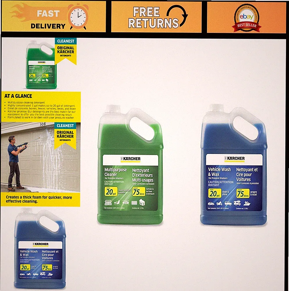 Multi-Purpose Pressure Washer Soap Concentrate Bundle - 1 Gallon for Car Wash &