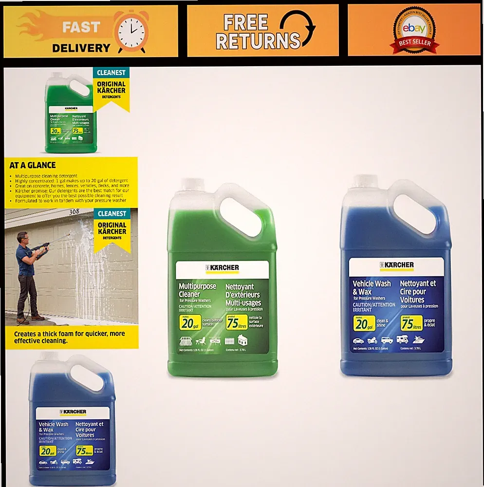 Multi-Purpose Pressure Washer Soap Concentrate Bundle - 1 Gallon for Car Wash &