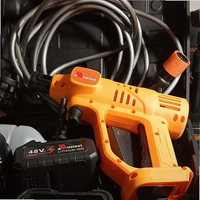 Muzisst 48V Cordless Cold Water Pressure Washer Orange with Battery & Hose