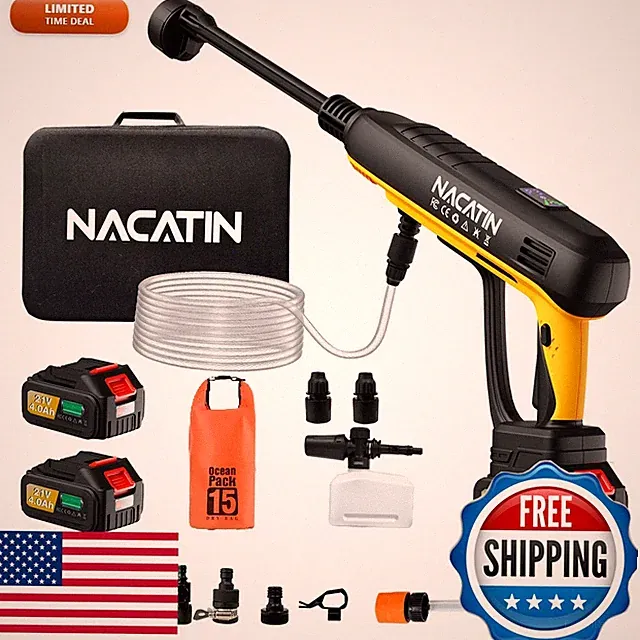 NACATIN Cordless Washer, 3 Gear Brushless Washer Car Washing, Patio, Fence
