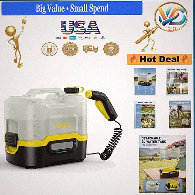 NB8 Nano Portable Cordless Pressure Washer 8L 72-98 PSI Battery Powered Gray