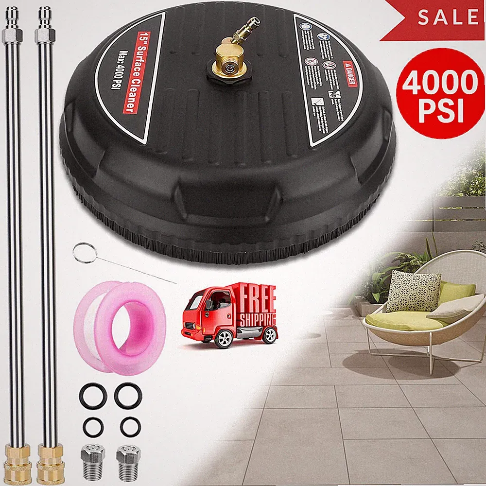 New 15"inch Pressure Washer Surface Cleaner 4000 PSI +2 Extension Wand