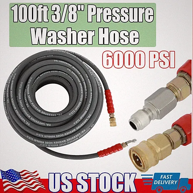 New 3/8" x 100ft 2 Wire Braid 6000psi Hot Water Pressure Washer Hose