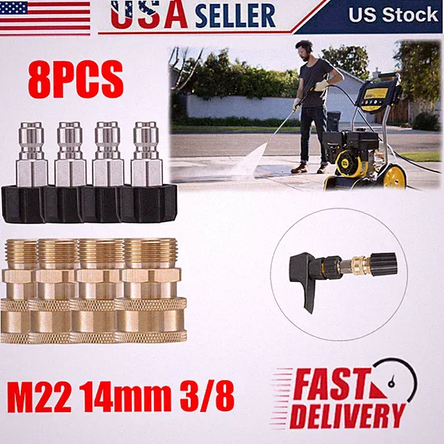 New 5000 PSI M22-14mm Pressure Washer Adapter Set 3/8" Quick Connect Brass
