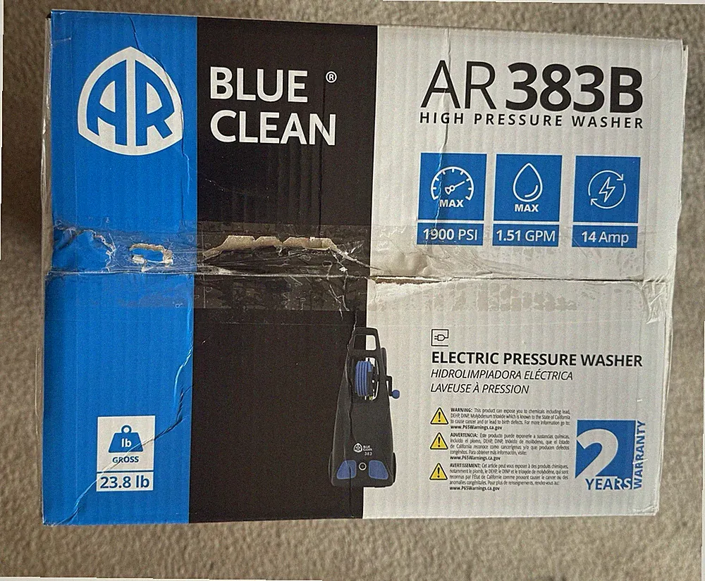 NEW AR Blue Clean High Pressure Washer (AR383B Model - Damaged Box From Storage)