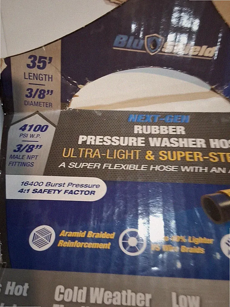 NEW BluShield Rubber Pressure Washer Hose 35’ Length 3/8” Dia PN:PW3850-NM