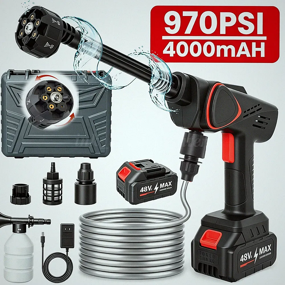NEW Cordless Electric Pressure Washer Complete Accessory Kit Home Car Cleaner