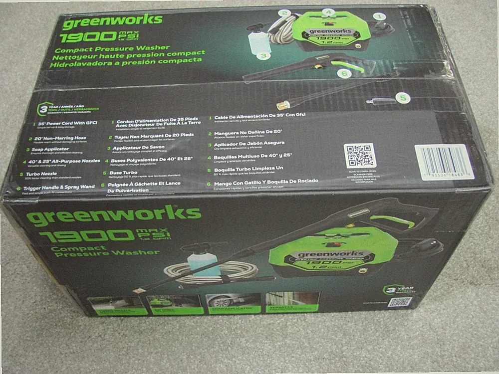 New Greenworks 1900 MAX PSI 1.2 GPM Electric Compact Pressure Washer (GPW1901)