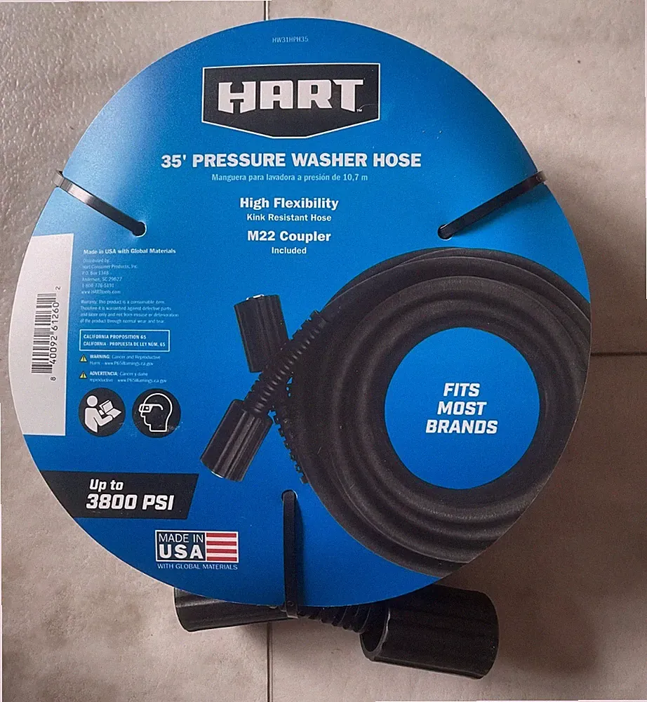 New Hart Hi Flexibility 35' Pressure Washer Hose w/M22 Coupling Rated to 3800PSI