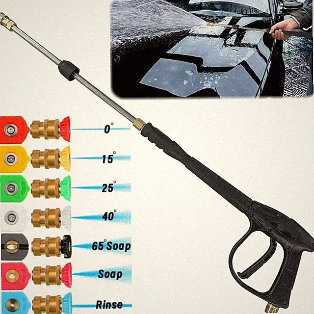 NEW High Pressure Car Power Washer Gun Spray Wand Lance 7 Nozzle and Hose Kit