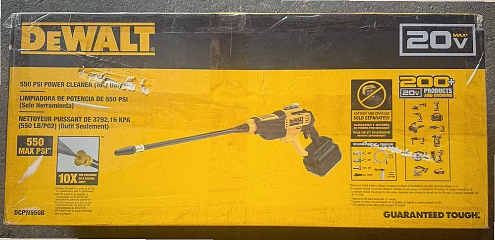 New Opened Box DEWALT DCPW550B 20V 550 PSI Battery Power Pressure Washer