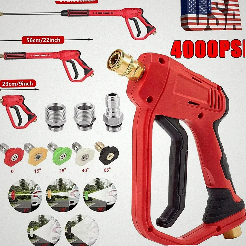 New Power Washer Gun Kit 4000PSI Heavy Duty Spray Wand Car Cleaning Pro Set