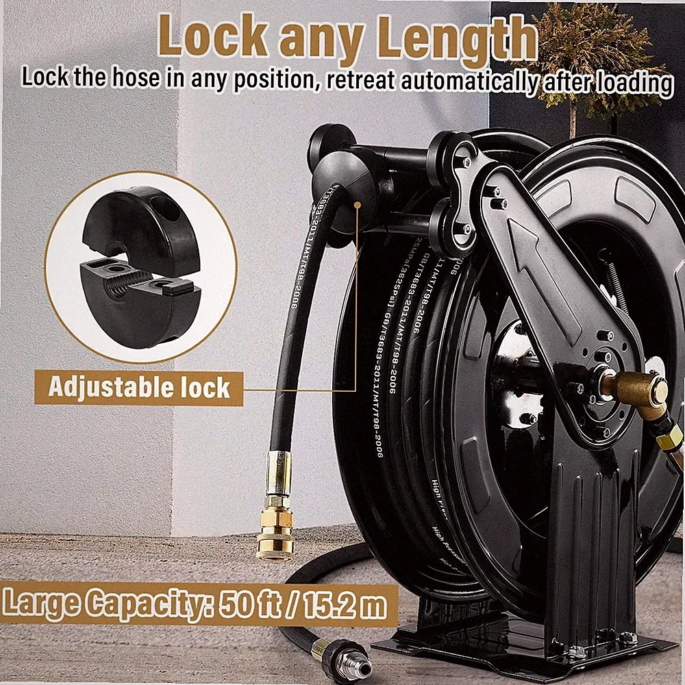 New Retractable Power Pressure Washer Hose Reel 3/8" x 50 ft, 4000PSI