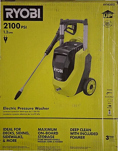 NEW RYOBI 2100 PSI 1.2 GPM Electric Cold Water Pressure Washer Model# RY142012