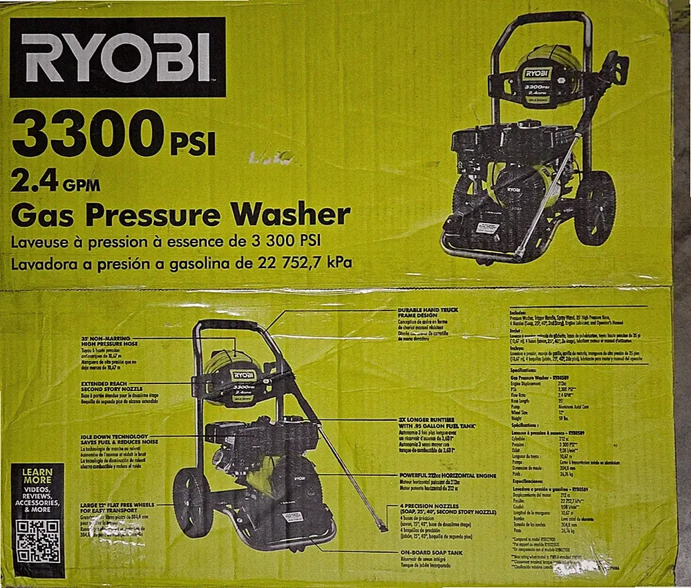 NEW RYOBI 3300 PSI 2.4 GPM Gas Pressure Washer Model# RY80589