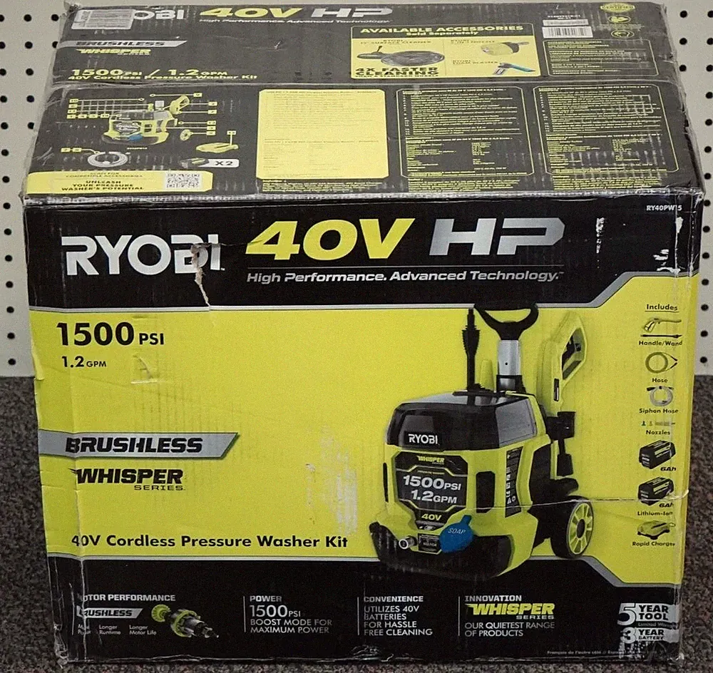 NEW - Ryobi RY40PW15 40V HP 1500PSI 1.2GPM Cordless Pressure Washer Kit