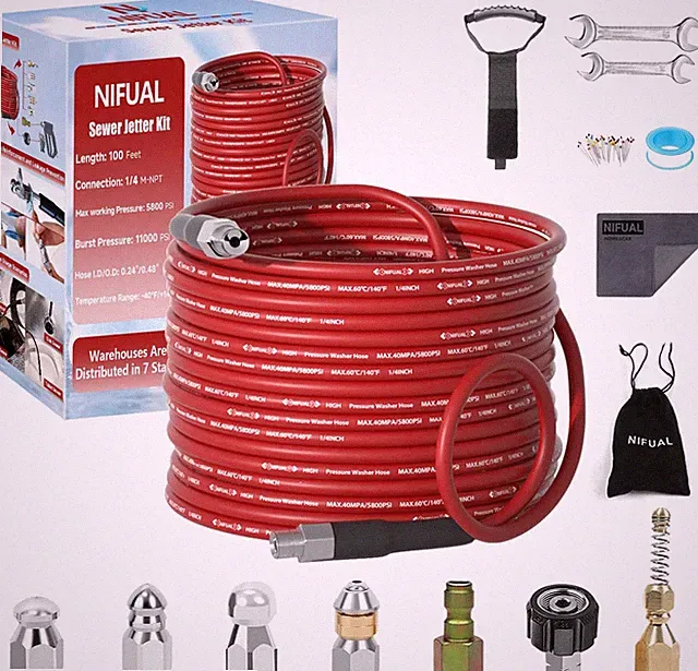 NIFUAL Sewer Jetter Kit for Pressure Washer,100Ft 5800PSI Pressure Drain Cleaner