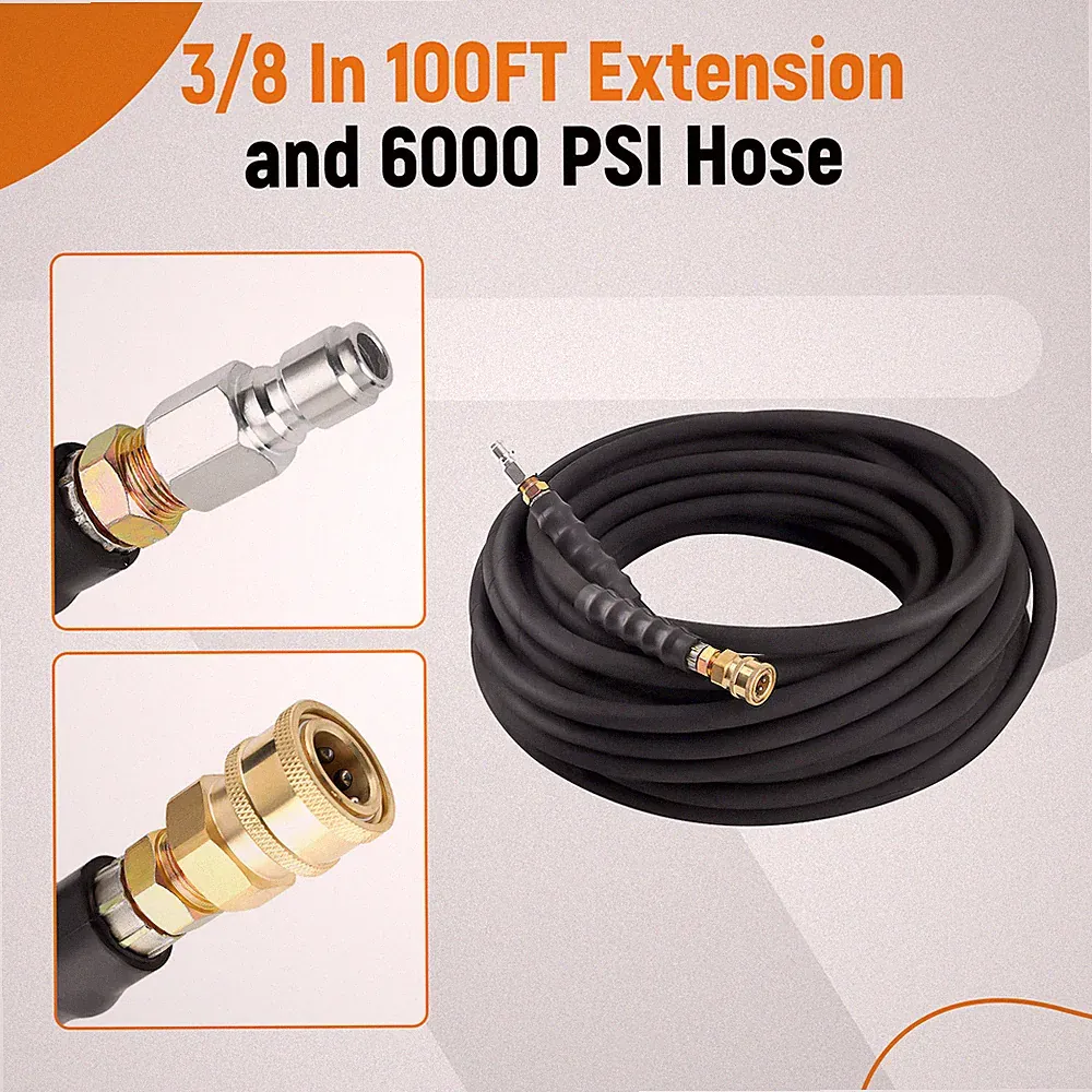 Non-Marking 2-Braid R2 HighTem Water Pressure Washer Hose 3/8" x 100ft 6000psi