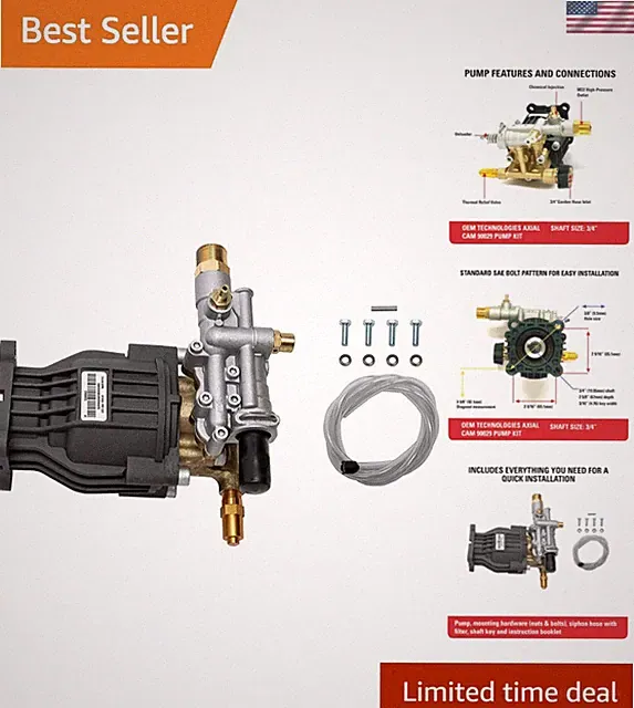 OEM Technologies 3400 PSI 2.5 GPM Horizontal Pressure Washer Pump Kit 90029
