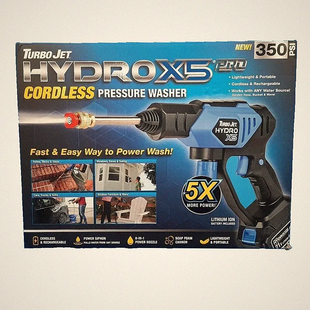 Ontel Turbo Jet HydroX5Pro Portable Cordless PressureWasher 21V 3000mAh OPEN BOX