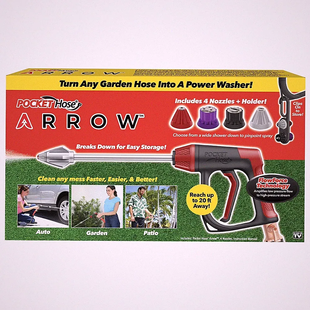 Pocket Hose Arrow Power Washer Garden Hose Nozzle Jet Spray Gun 4 Tips Cleaner