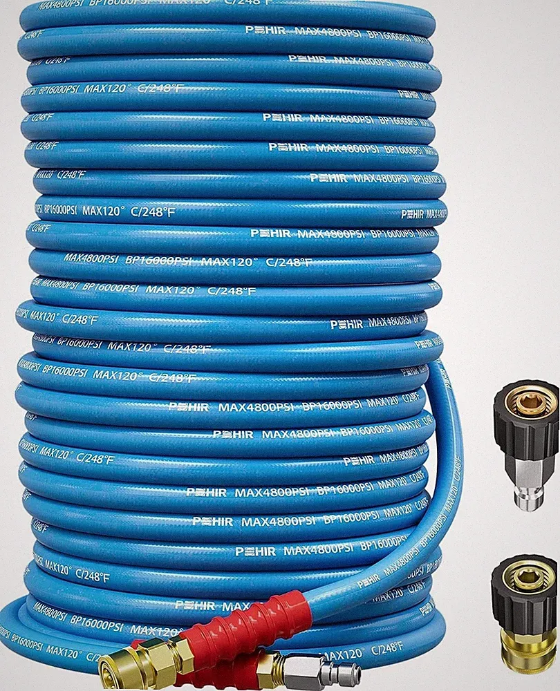 POHIR 100FT 3/8" Pressure Washer Hose 4800PSI Flexible Power Wire Extension Hose