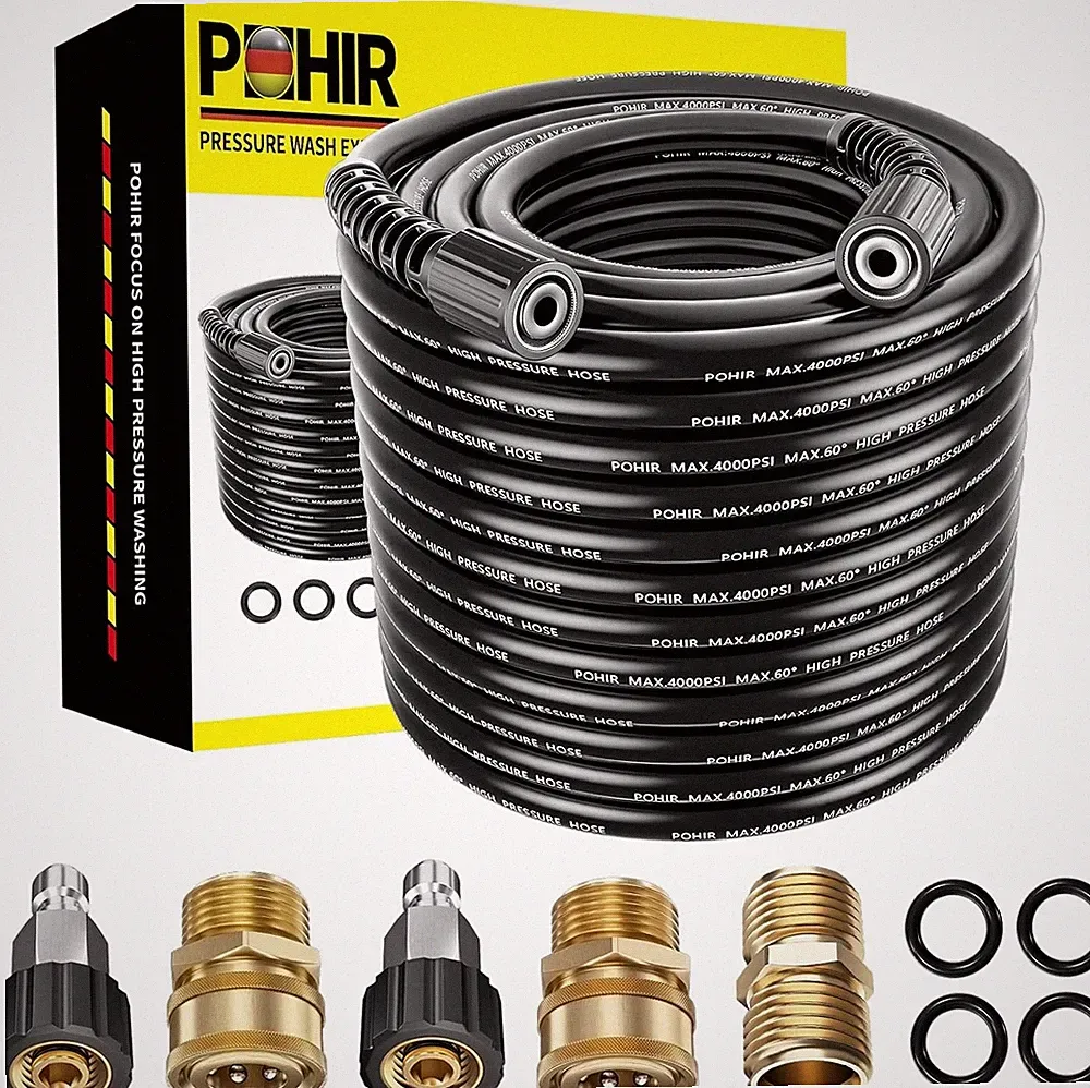 POHIR 100FT Pressure Washer Hose 1/4" 4000PSI Kink Resistant Power Washer Hose