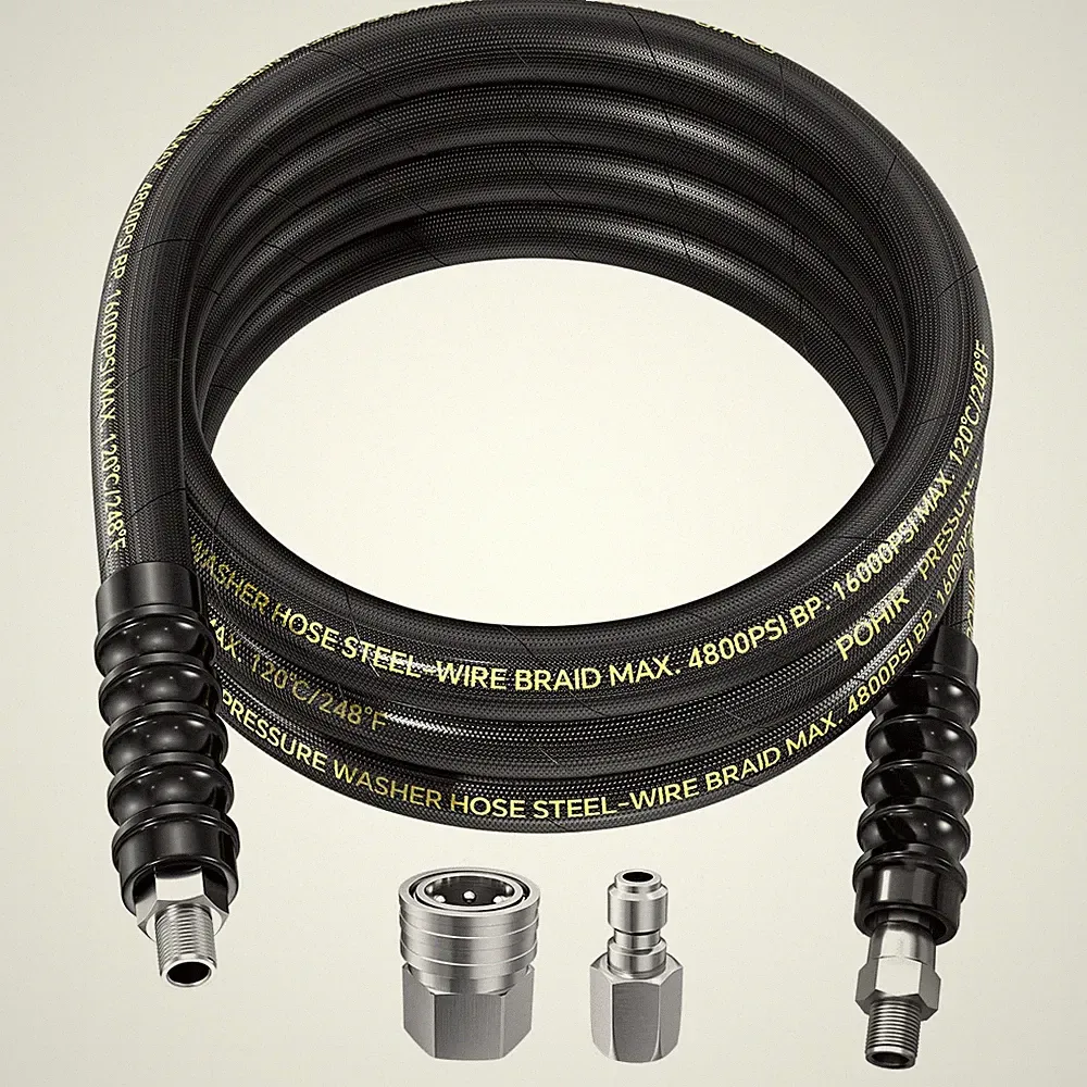 POHIR 10FT Pressure Washer Whip Hose 4800psi 3/8'' Steel Wire Braided with 3/...