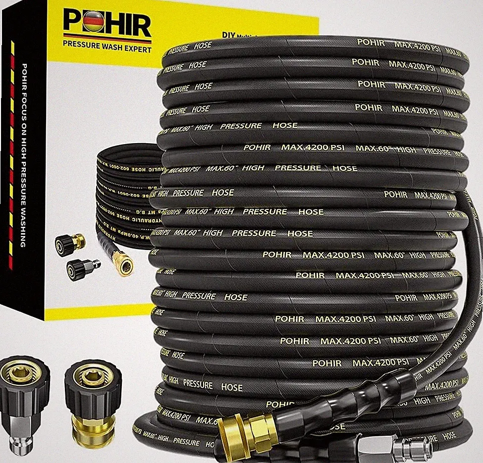 POHIR 150FT 1/4" Pressure Washer Wire Hose 4200PSI Flexible Power Extension Hose