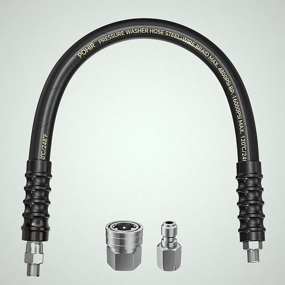 POHIR 2FT Pressure Washer Whip Hose 4800psi 3/8'' Steel Wire Braided with 3/8...