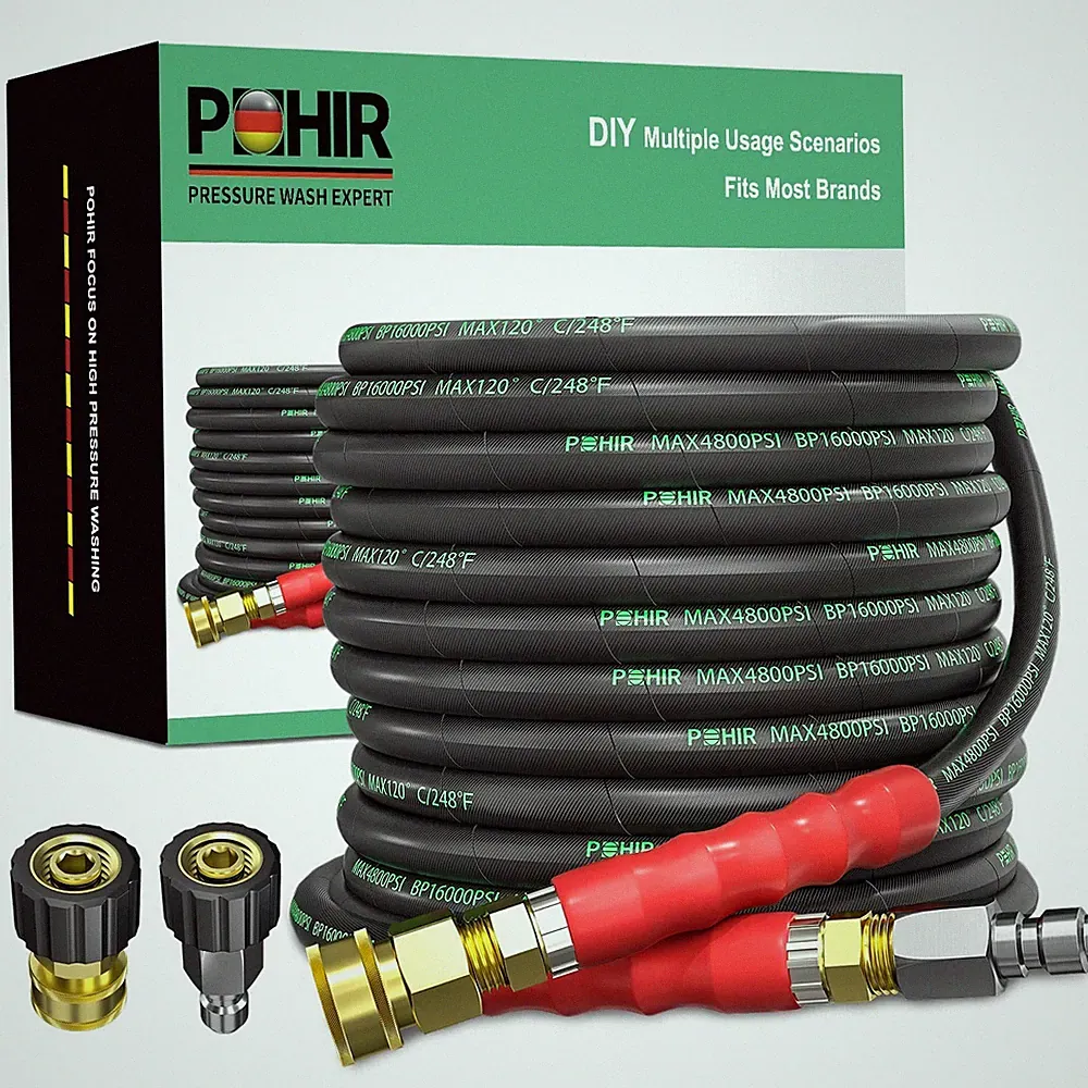 POHIR 3/8" Pressure Washer Hose 50 FT for Cold and Hot Water Max 248°F with Q...
