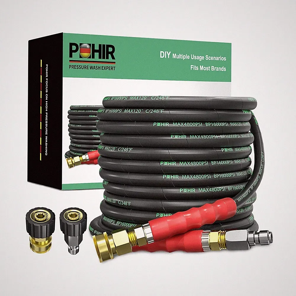 POHIR 3/8" Pressure Washer Hose 50 FT for Cold and Hot Water Max 248°F with Q...