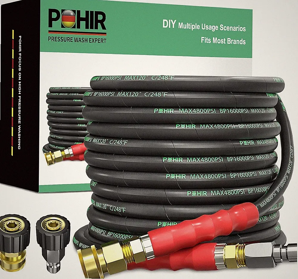 POHIR 3/8" Pressure Washer Hose 50 FT for Cold and Hot Water Max 248°F with Quic